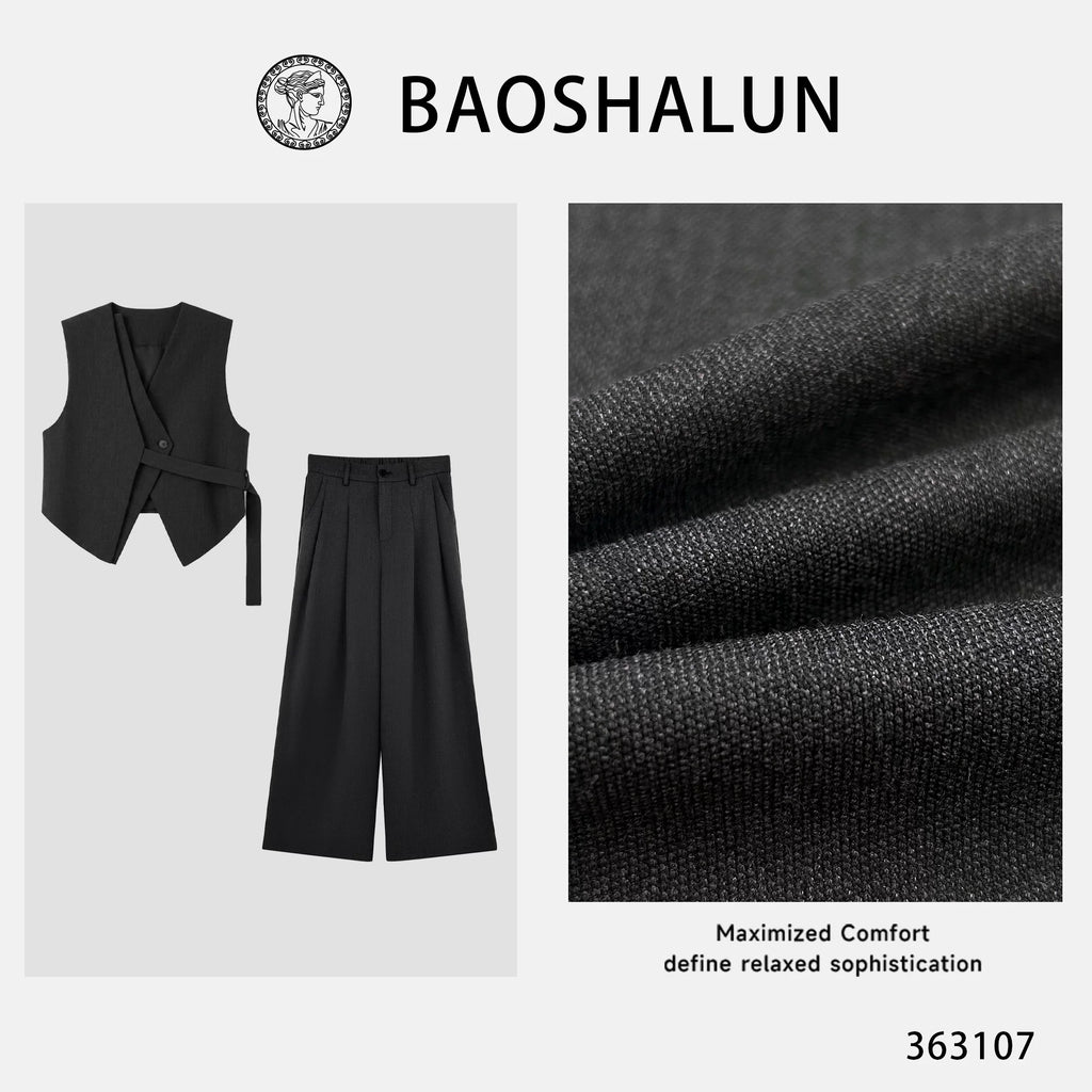 [Mina Exclusive] [Advanced Intelligence] Fashion and Chic Design V-Neck Vest + Pants Set 363107