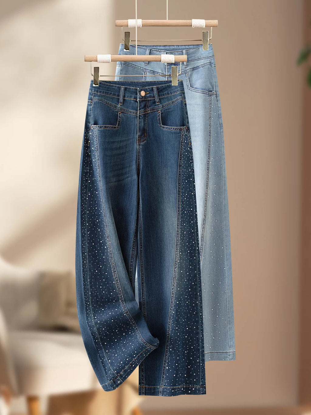High-waisted hot diamond straight-leg jeans for women's 2026 autumn new models, great-looking super-fire loose drape and thin wide-leg pants