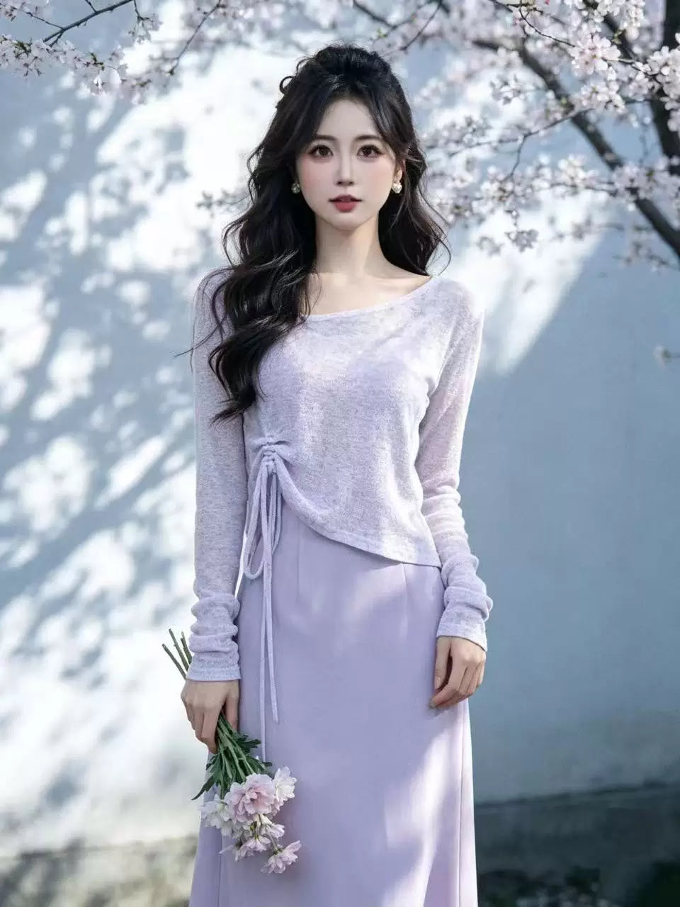 瑞瑞定制【紫霞仙子】【两件套】无拉链夏季绝美遮肚子套装D7197