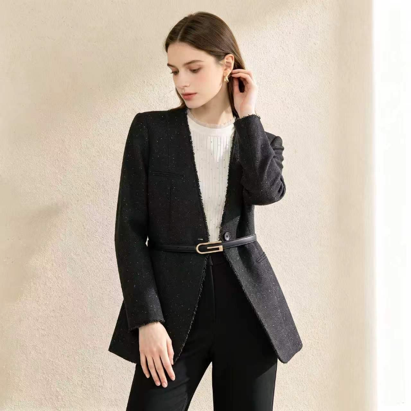 [VAZSLVE/New Luxury Products] Wool Premium Breaking Star Deep V Thin Belt Waist Jacket 263362