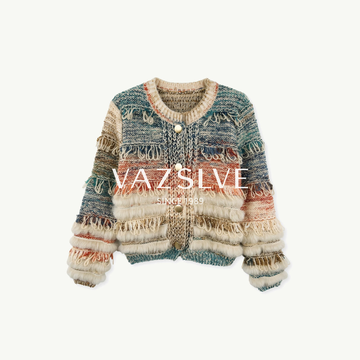 【VAZSLVE/全新奢品】捡漏 羊毛重工彩色杂纱流苏针织开衫263404