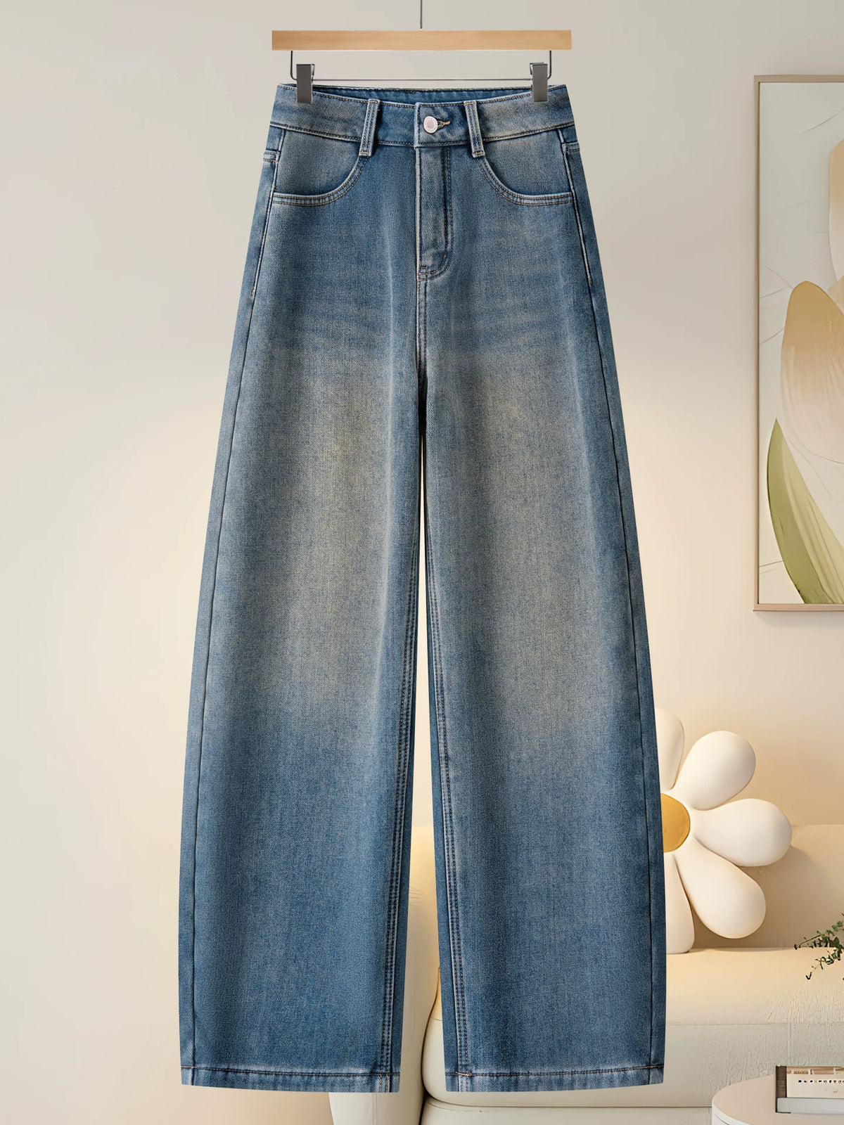 Korean versatile washed wide-leg jeans women's 2026 autumn new loose and thin casual vertical scimitar pants