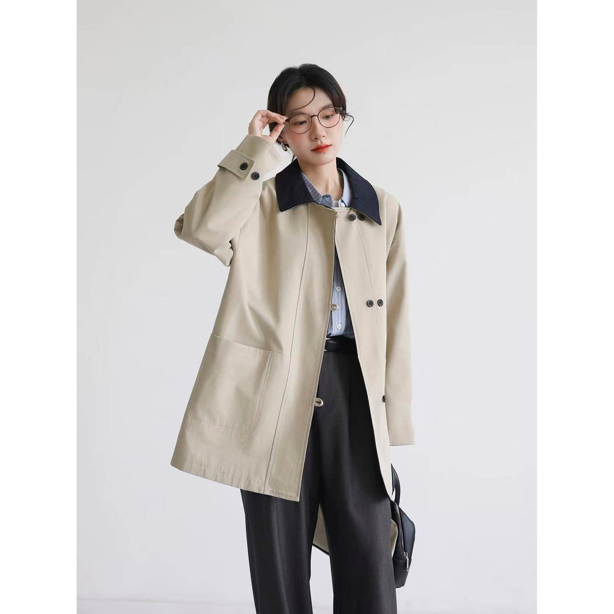 [Bin Bin Exclusive] [Camden Trench Coat] Lyocell Cotton Retro Contrast Color Medium and Long Trench Coat M26006