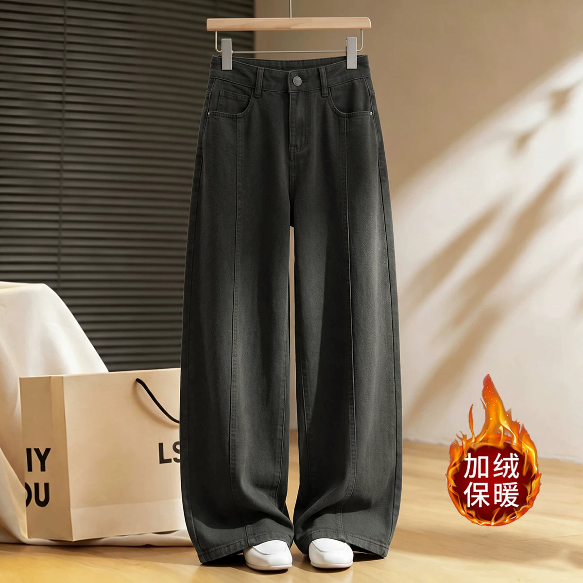 Retro coffee wide-leg scimitar pants women's 2026 autumn and winter new rear elastic waist loose drape straight overalls