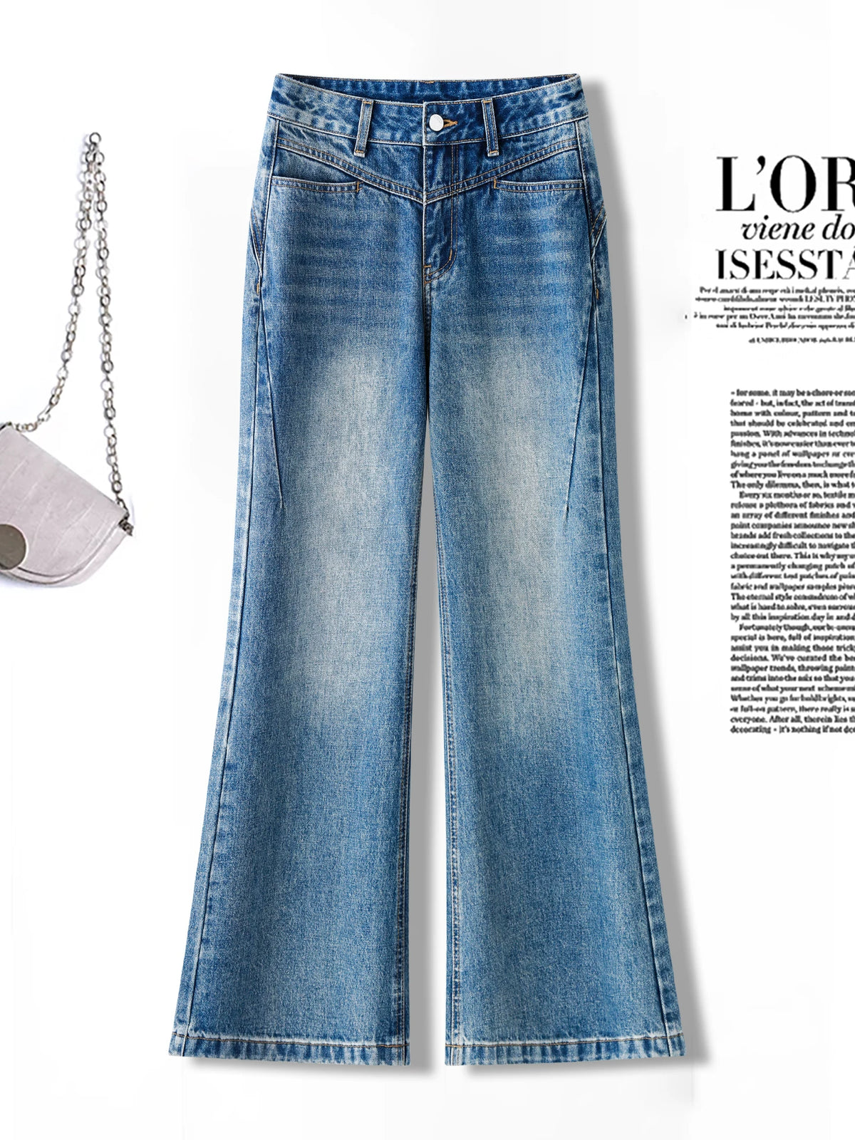 Korean small man high waist slightly pulled jeans women's 2026 autumn new models do not stick to the legs and look thin versatile horn pants