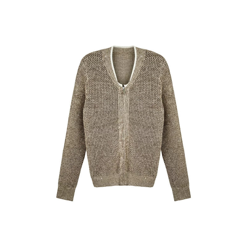 [Bin Bin Exclusive] [Bead Chain Soft Weaving] Textured Light Luxury Chain Round Neck Skinny Long Sleeve Knitted Sweater 863629