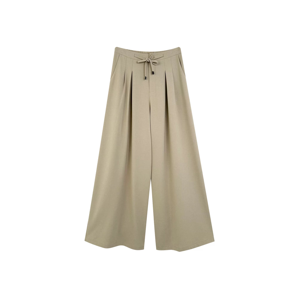 [Bin Bin Exclusive] [Pure Tea Qinghuan] Slack Back Bag Cover Waist Rope Suit Wide Leg Casual Pants M26068