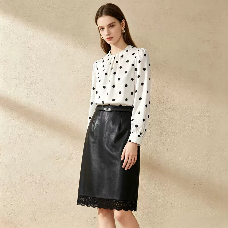 [Mina Exclusive] [Black Island Boxu] Retro Big Wave Point Stand-Up Collar Long Sleeve Shirt 263141