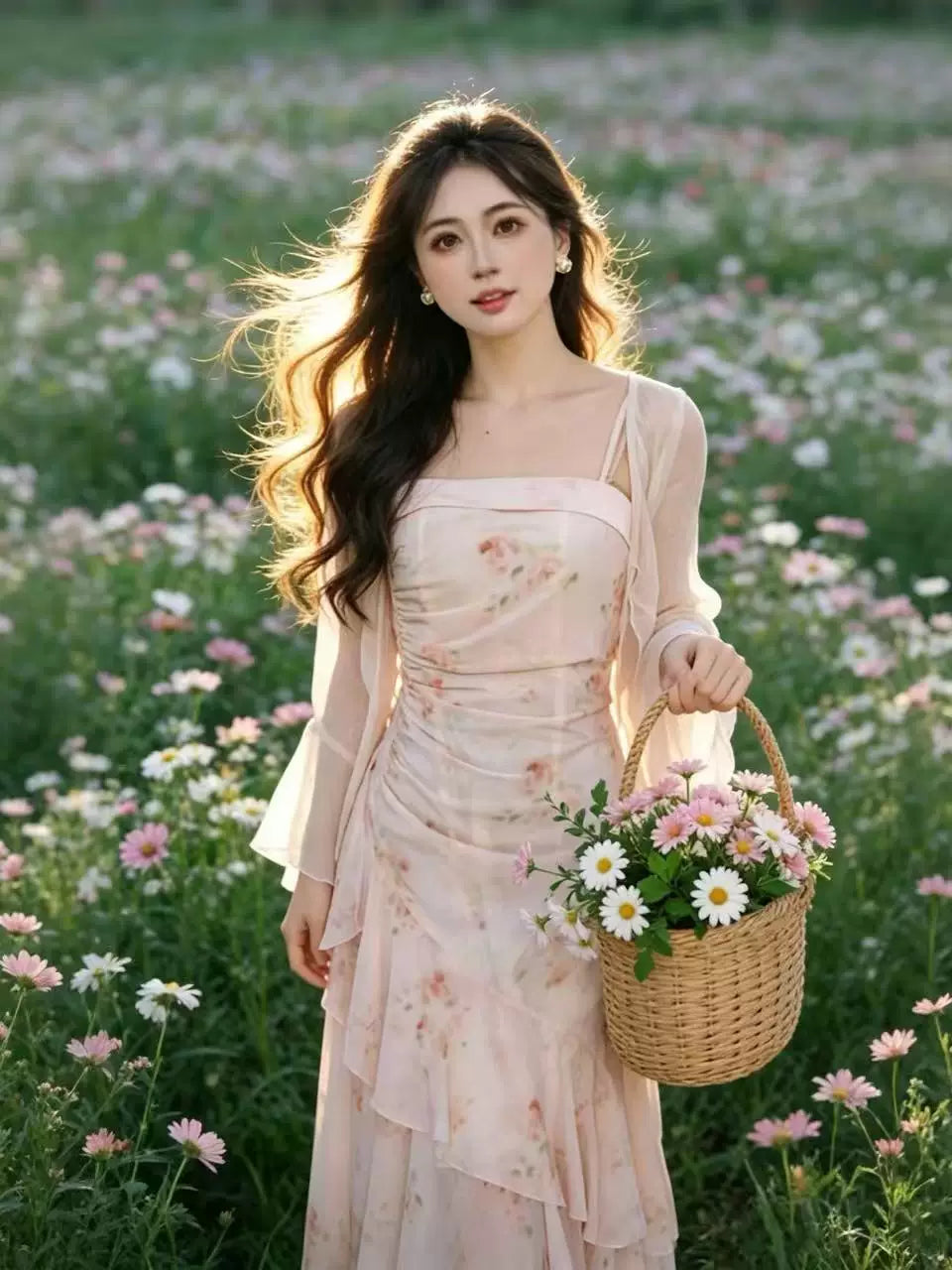 【瑞瑞定制】【人鱼姬】两件套有里布 碎花吊带裙开衫裙套装D5387