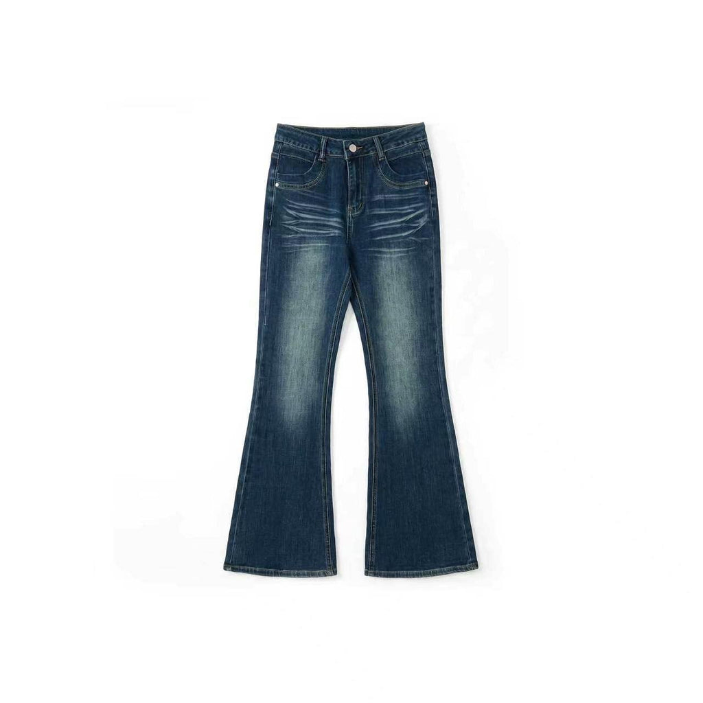 [Bin Bin Exclusive] [Dust Grinding Laying] American retro texture washed denim micro-pull pants 263163