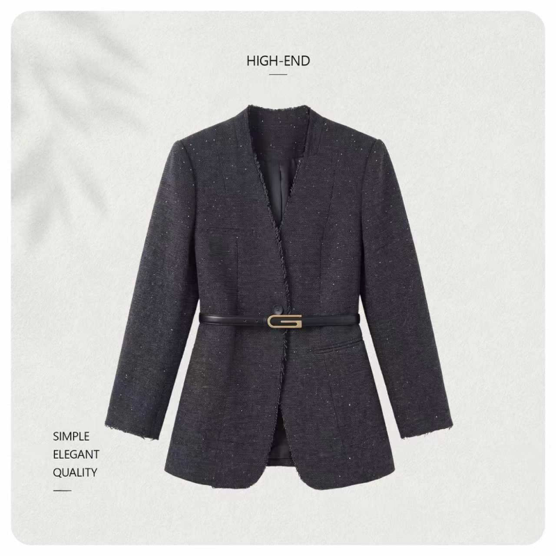 [VAZSLVE/New Luxury Products] Wool Premium Breaking Star Deep V Thin Belt Waist Jacket 263362