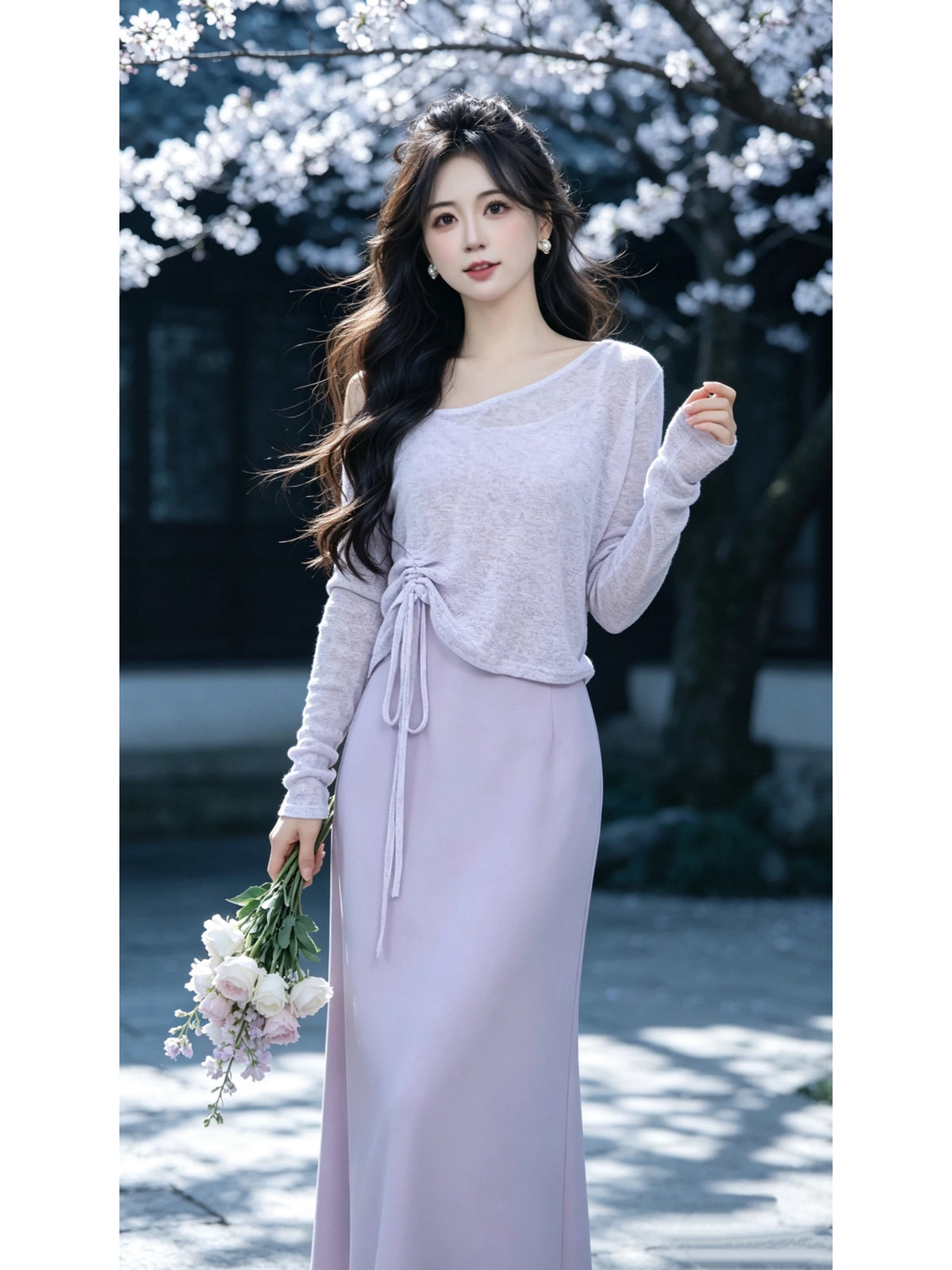 瑞瑞定制【紫霞仙子】【两件套】无拉链夏季绝美遮肚子套装D7197