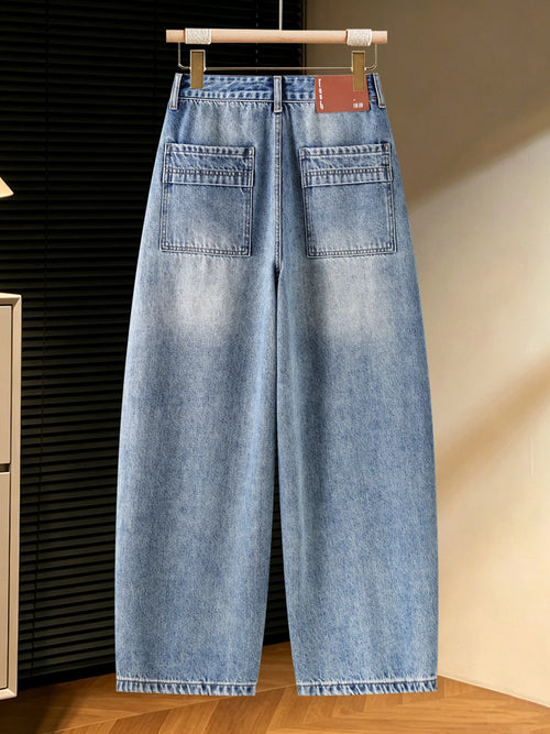 American-Style Retro Wide-Leg Jeans for Women, 2026 Fall New High-Waisted Draped Lightweight Casual Scimitar Pants