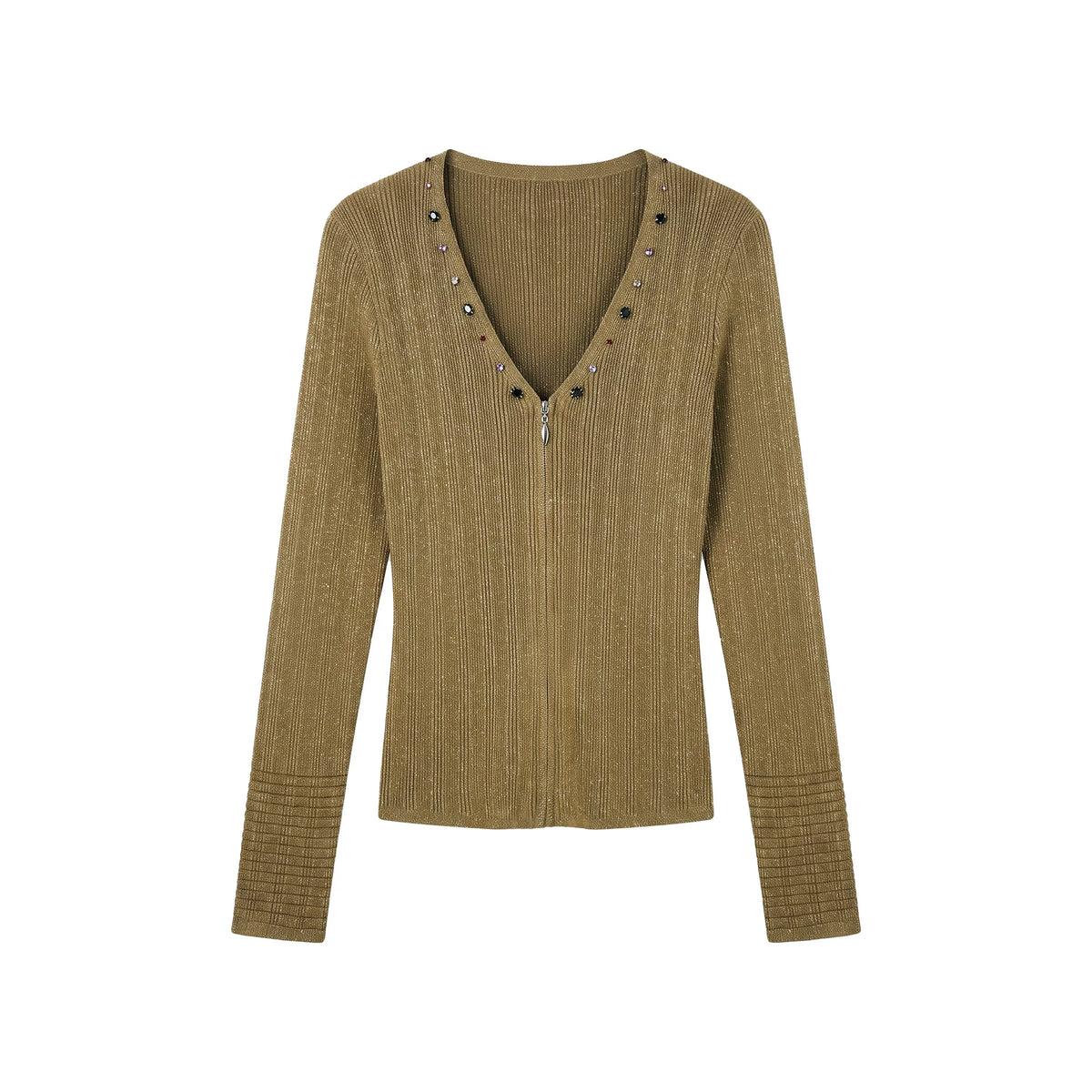 【سقوط النجوم وتدفق الضوء】بلوزة محبوكة بتصميم أنيق مزينة بالخرز اللامع لإطلالة أنحف 363025