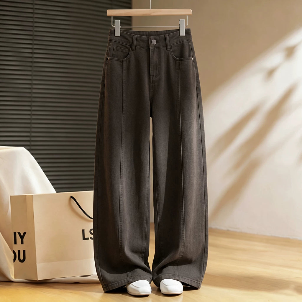 Retro coffee wide-leg scimitar pants women's 2026 autumn and winter new rear elastic waist loose drape straight overalls