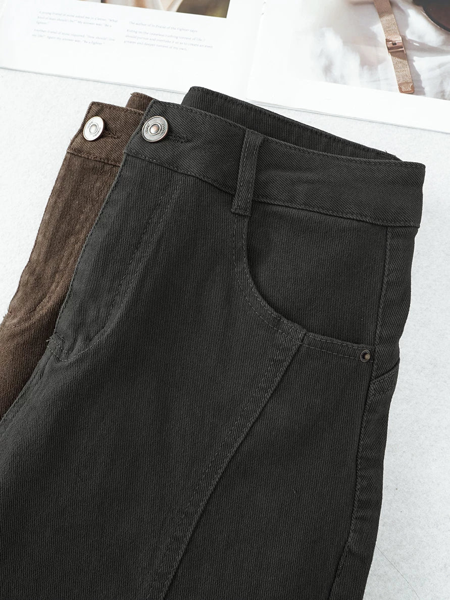 Retro coffee wide-leg scimitar pants women's 2026 autumn and winter new rear elastic waist loose drape straight overalls