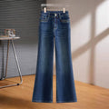 Blue retro high-waisted slightly pulled jeans women's autumn 2026 new great-looking embroidered slim-fitting horseshoe pants
