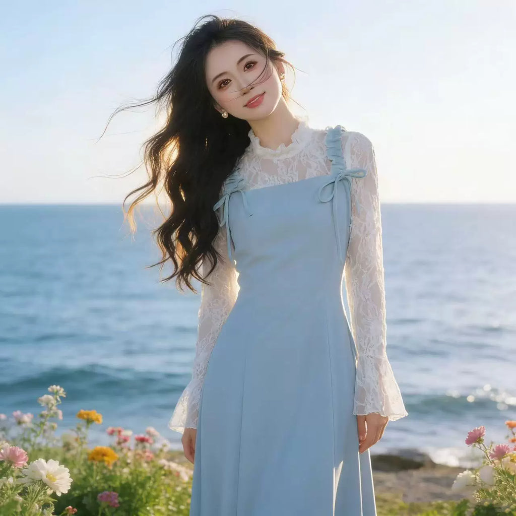 瑞瑞定制-【天空之城】长-温柔连衣裙收腰显瘦假两件连衣裙D5452
