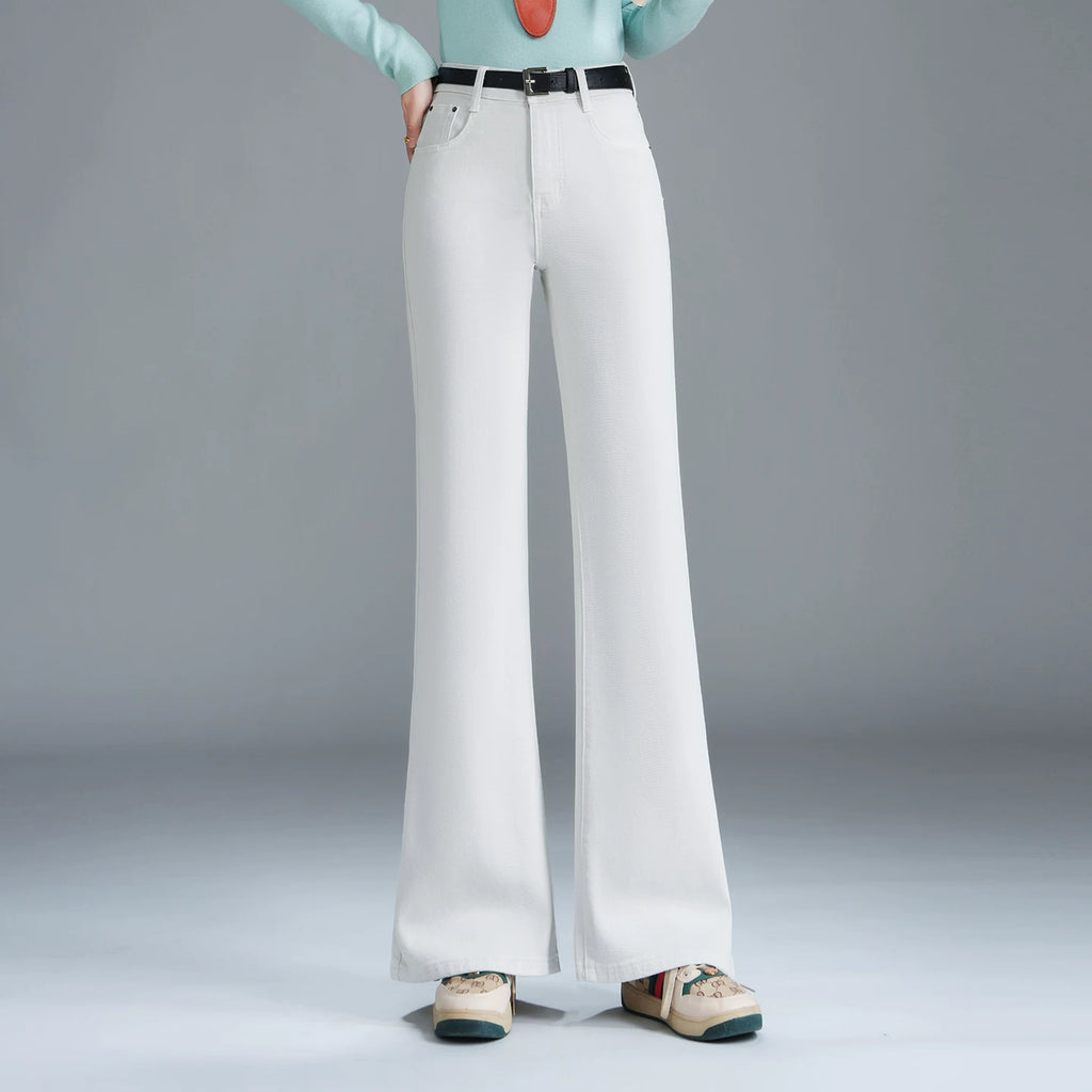 Coffee color does not stick to the legs, thin and slightly pulled jeans for women's 2026 autumn new Korean version of high-waisted slim-fitting elastic flared pants