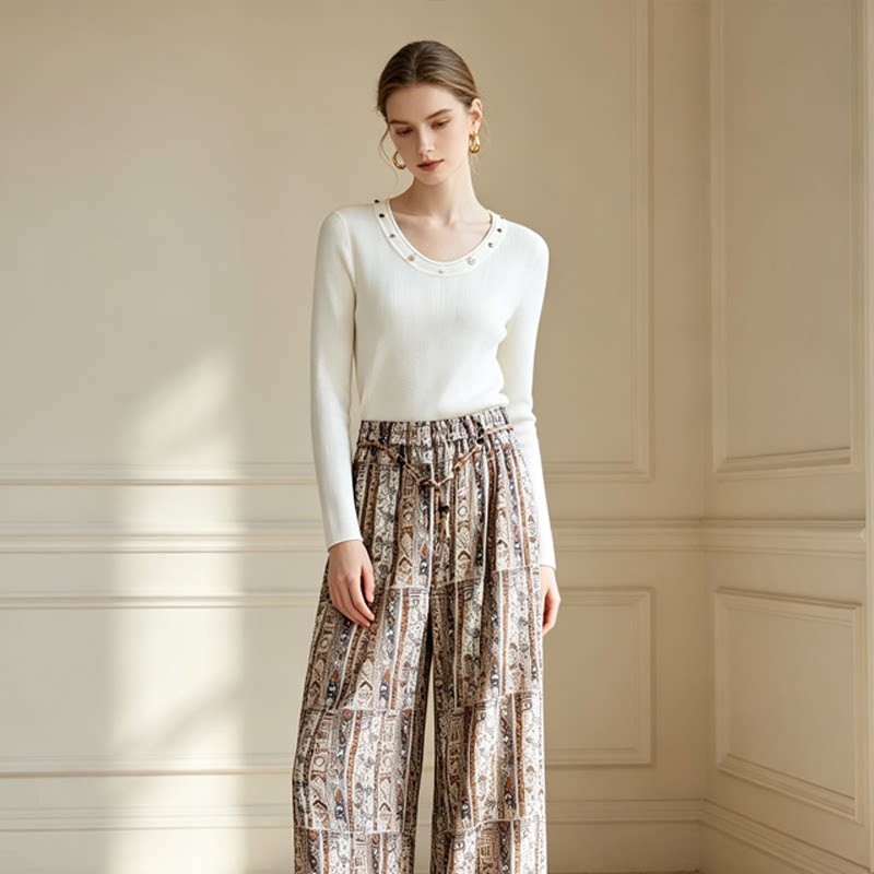 [Bin Bin Exclusive] [Cloud Star Fall] Wool Design Bead Crew Neck Knitted Top 363113