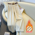Design pleated high-waisted wide-leg jeans women's 2026 winter new loose and thin velvet casual straight-leg pants