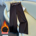 Retro dark coffee denim straight-leg pants women's 2026 winter new velvet high-waisted thin loose casual wide-leg pants