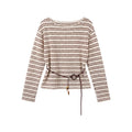 [Valkyvia/Yoyo] Lazy Striped Hollow Crew Neck Contrasting Knitted T-Shirt 963053