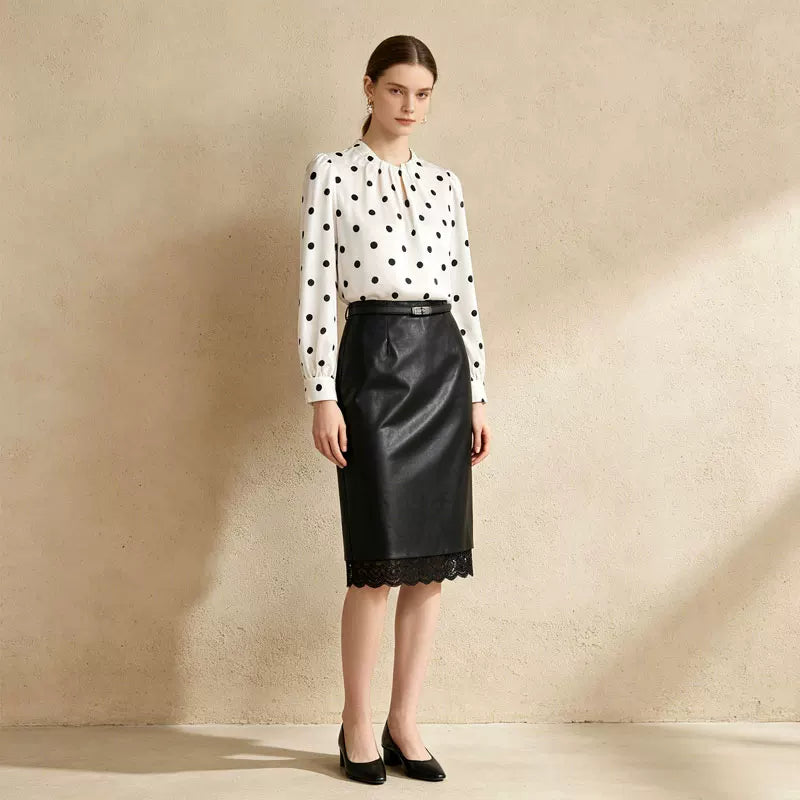 [Mina Exclusive] [Black Island Boxu] Retro Big Wave Point Stand-Up Collar Long Sleeve Shirt 263141