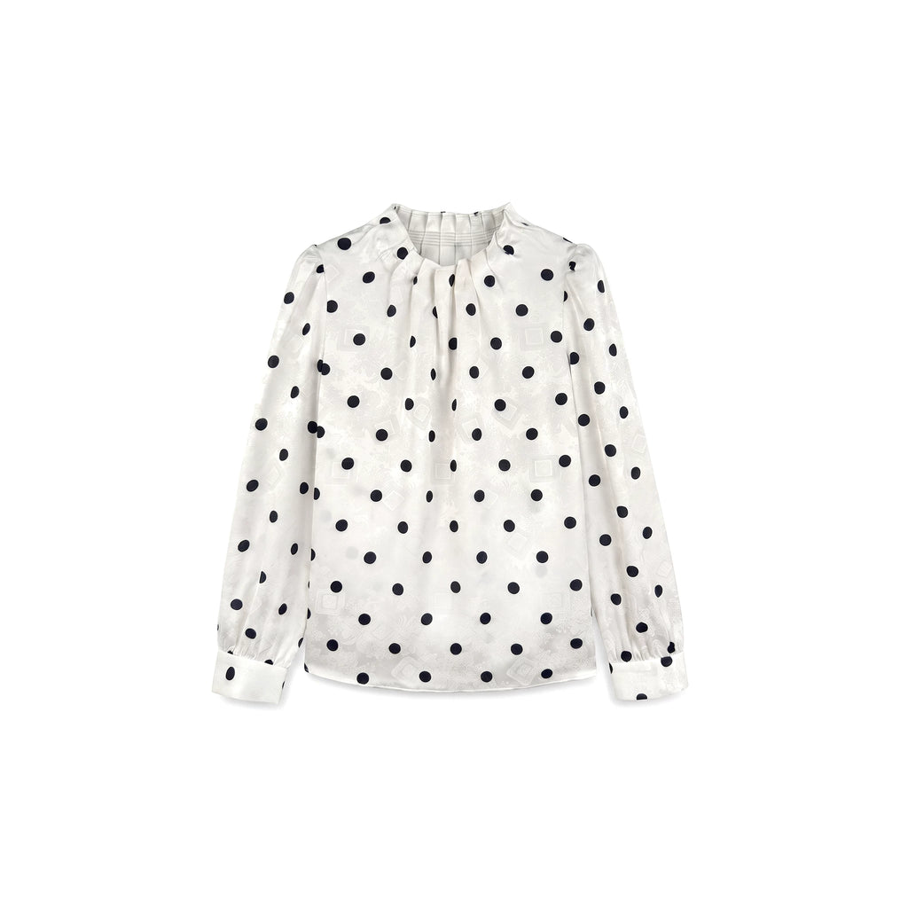[Mina Exclusive] [Black Island Boxu] Retro Big Wave Point Stand-Up Collar Long Sleeve Shirt 263141