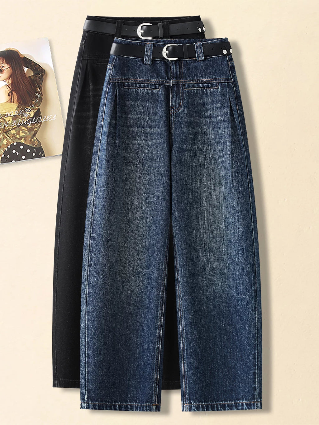 American retro high-waisted jeans women's 2026 autumn new loose hip-covering scimitar pants, thin and versatile wide-leg pants
