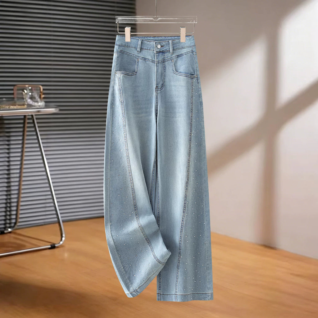 High-waisted hot diamond straight-leg jeans for women's 2026 autumn new models, great-looking super-fire loose drape and thin wide-leg pants