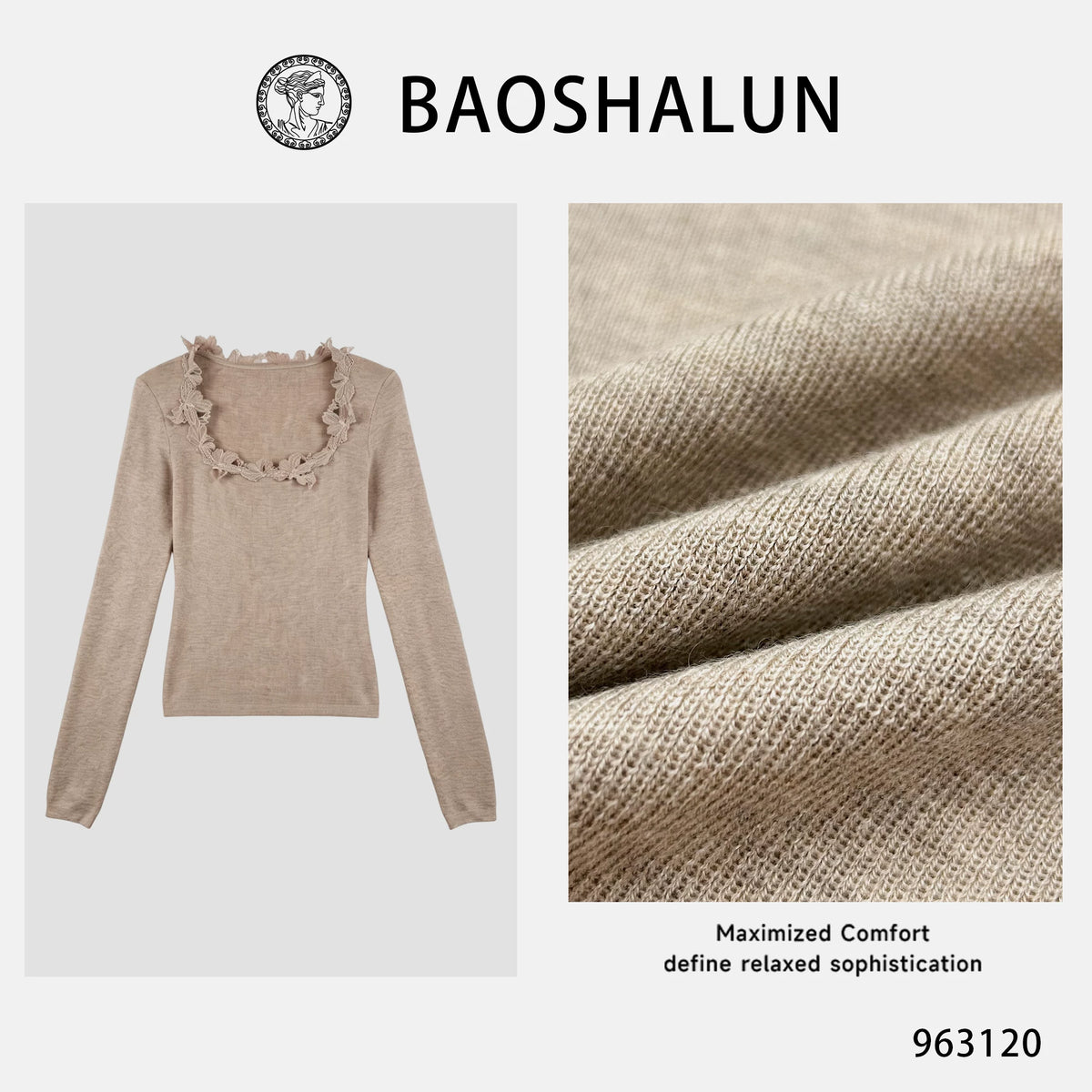 [Daxia haute couture] [Warm tea narrative] French lazy wool lace splicing woolen bottoming top 963120