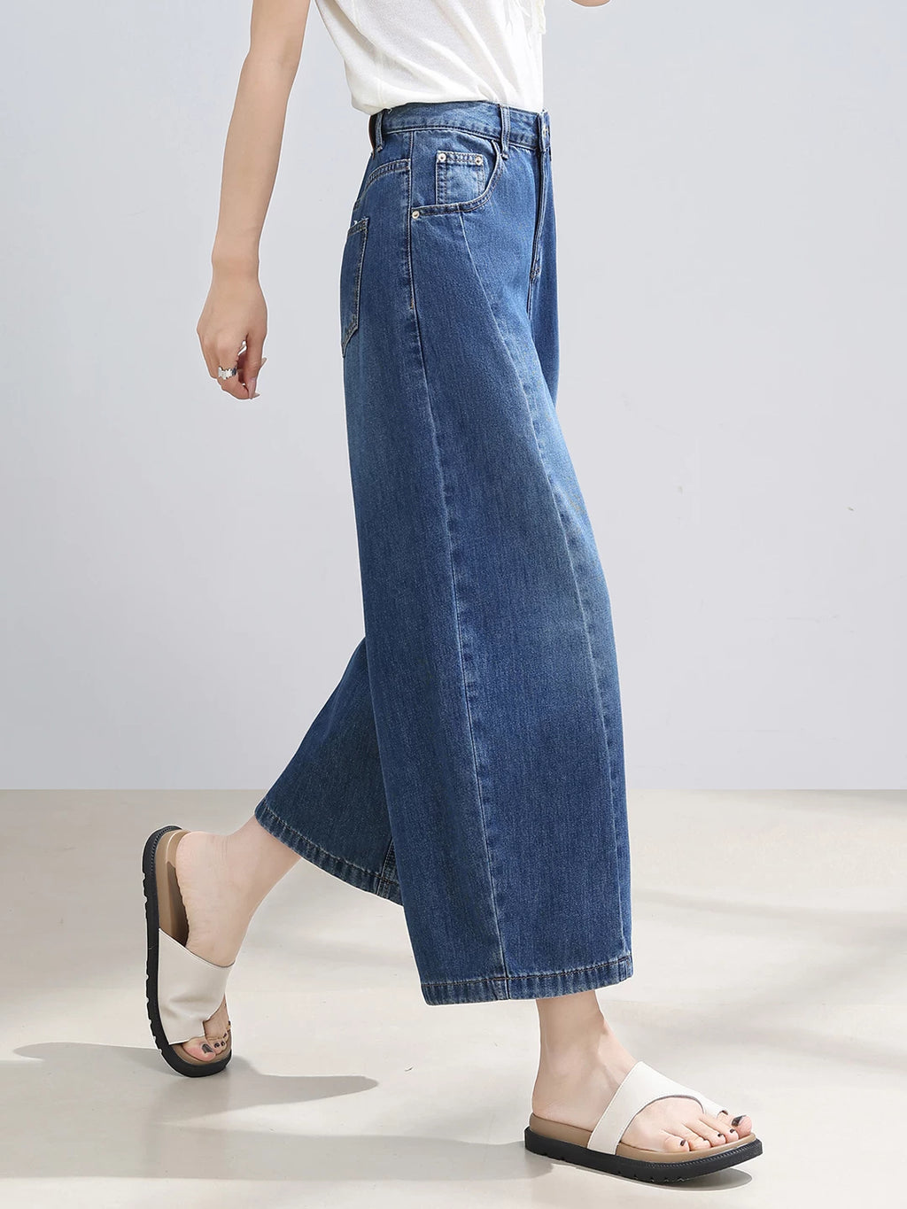 Hong Kong Style Retro Denim Scimitar Pants Women's 2026 Summer Small Skinny High Waist Eight-point Pants Versatile Wide Leg Pants