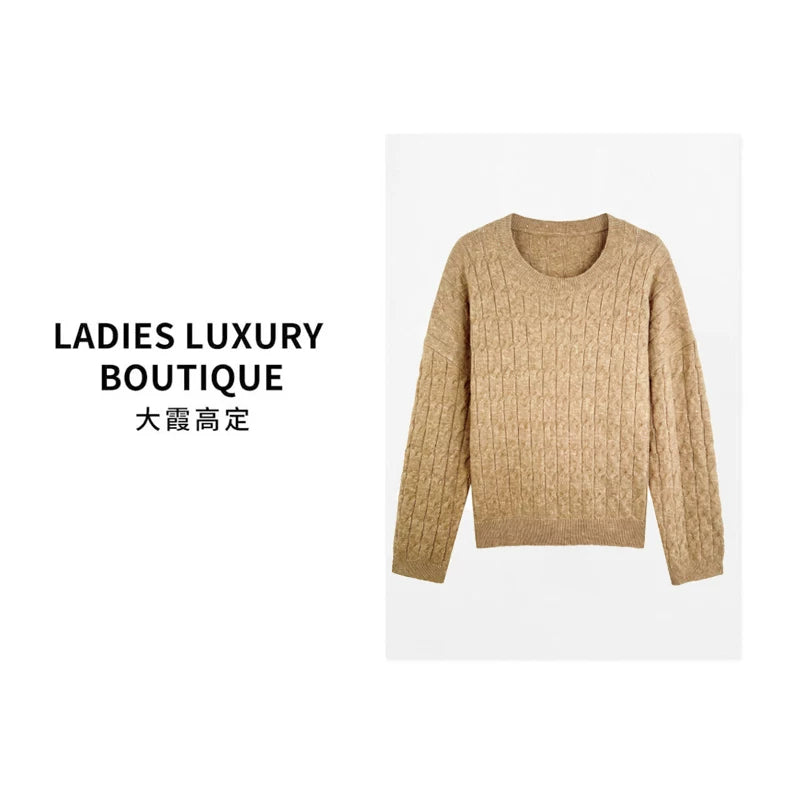 [Daxia haute couture] wool high-grade gilt fine flash round neck twist knitted sweater 263026