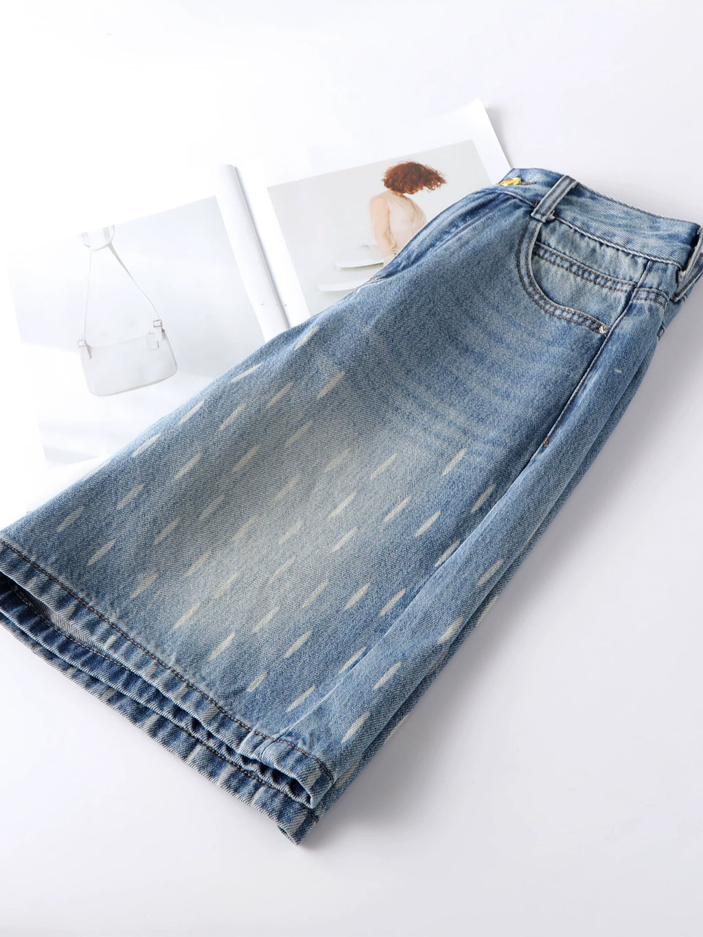 American retro washed jeans women's 2026 new summer thin high waist loose wide legs straight five-point shorts