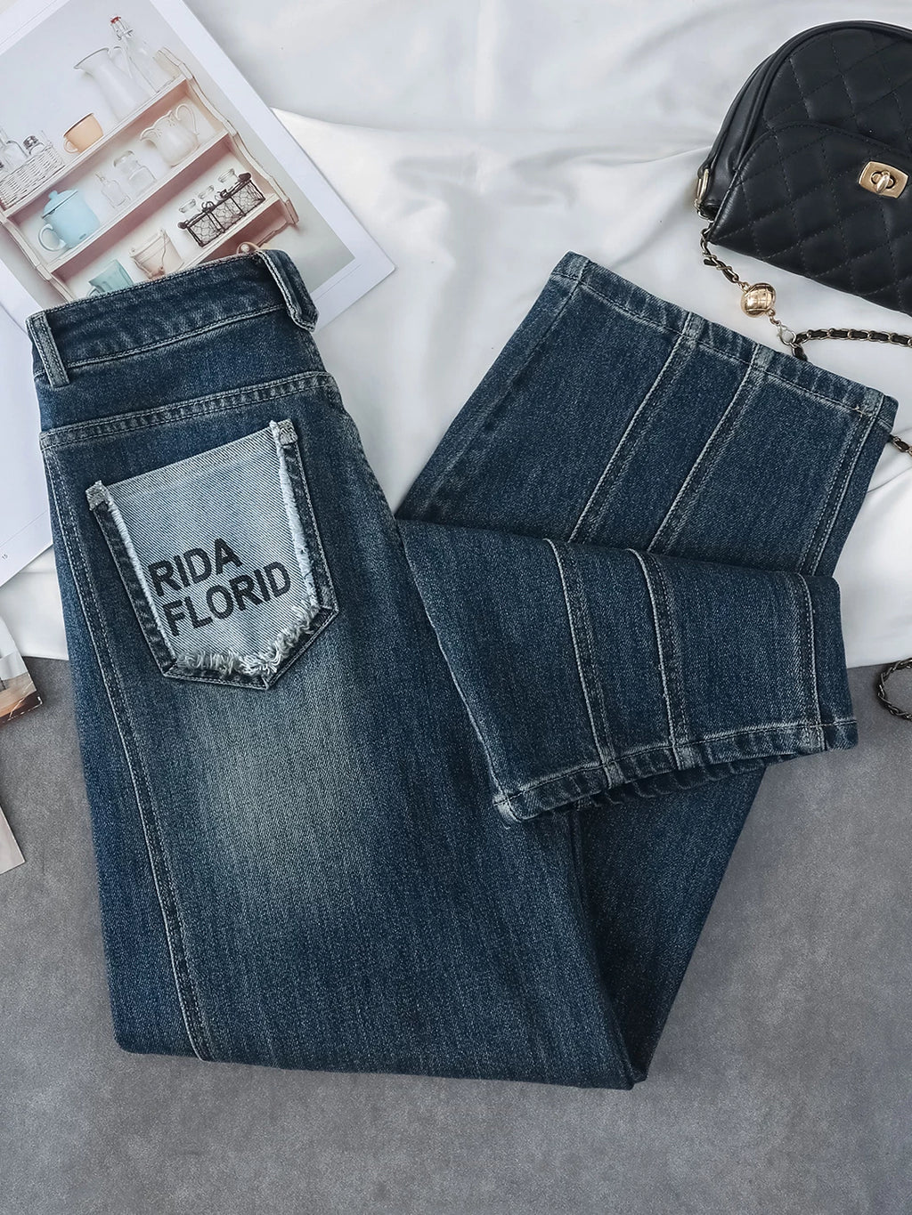 American slack loose scimitar jeans women's 2026 autumn new versatile and thin hip-covering high-waisted wide-leg pants