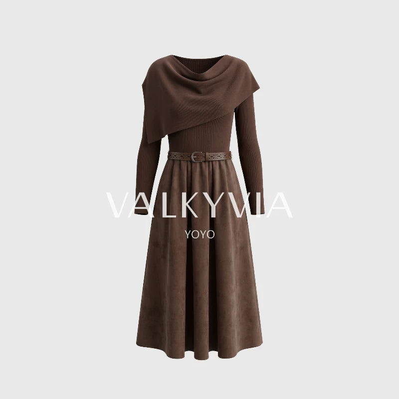 [Valkyvia/Yoyo] [Chestnut Mocha] Irregular shawl waist dress 963111