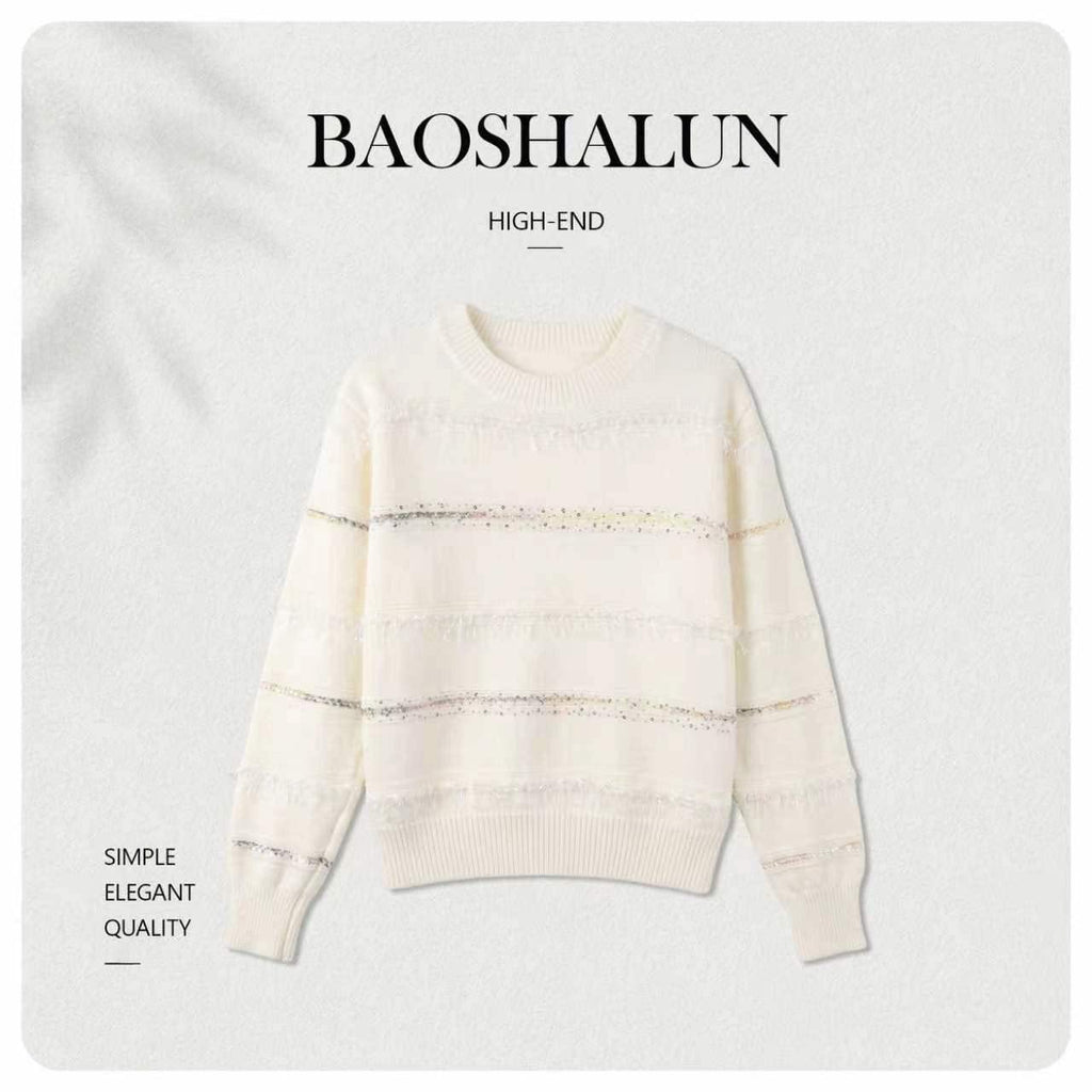 [Mina Exclusive] [Light Tide Broken Light] Wool retro fringed rough edge colored flash multi-color knitted sweater 263393