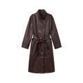 [Bin Bin Exclusive] [Coffee Shadow Bundle Wind] Retro Stand-Up Collar Double-Breasted Long Leather Jacket 263382