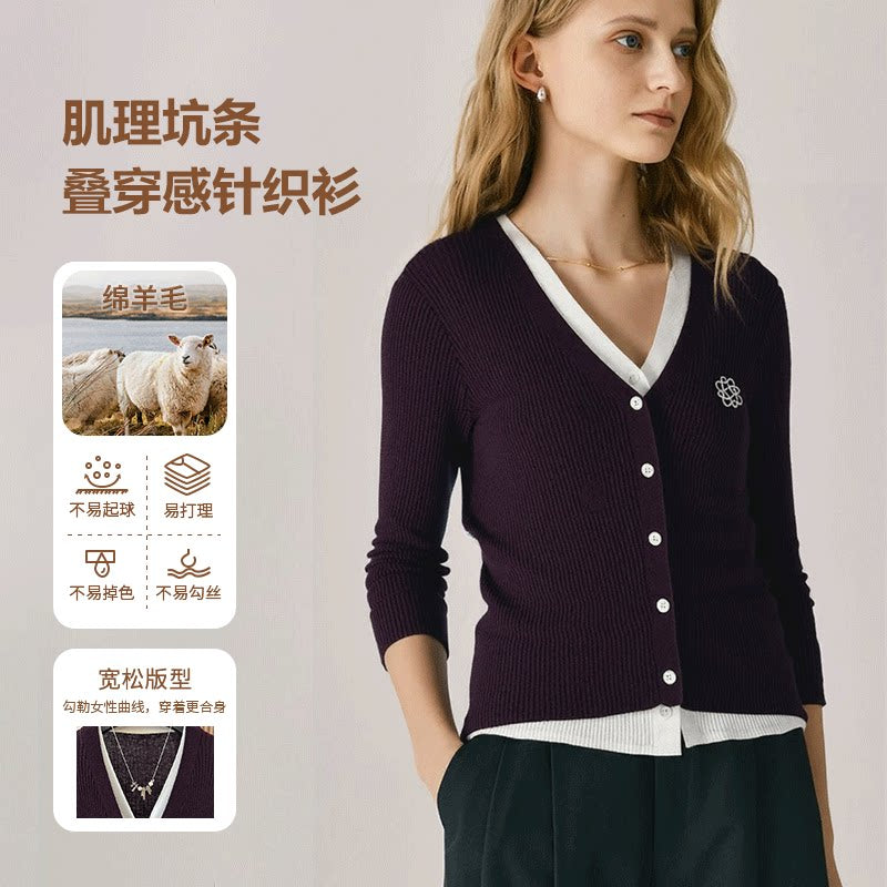 【职场战袍】肌理坑条叠穿感花朵刺绣针织老钱风女装M353062
