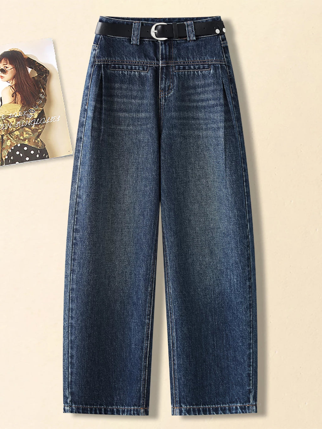American retro high-waisted jeans women's 2026 autumn new loose hip-covering scimitar pants, thin and versatile wide-leg pants