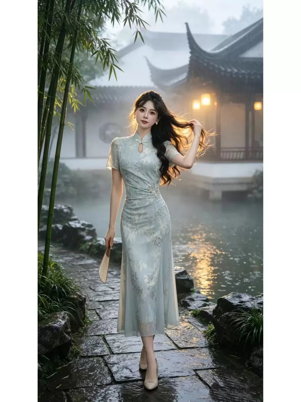 瑞瑞定制-【花间酒】粉（有里布）民国风新中式青瓷连衣裙D4850
