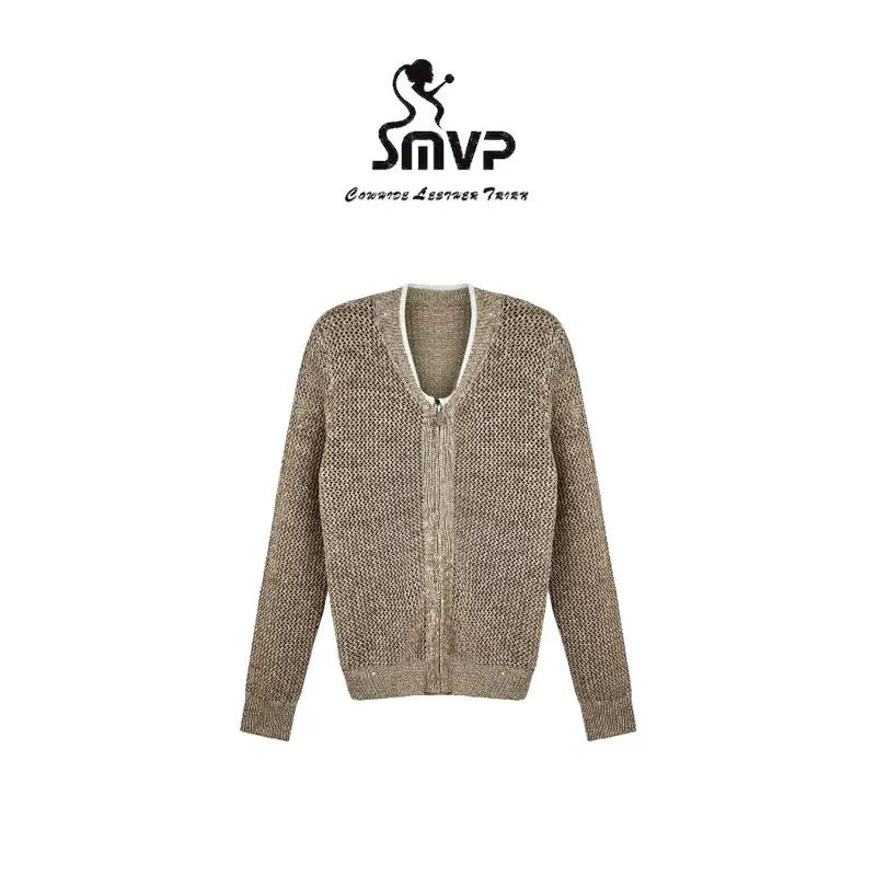 [Bin Bin Exclusive] [Bead Chain Soft Weaving] Textured Light Luxury Chain Round Neck Skinny Long Sleeve Knitted Sweater 863629