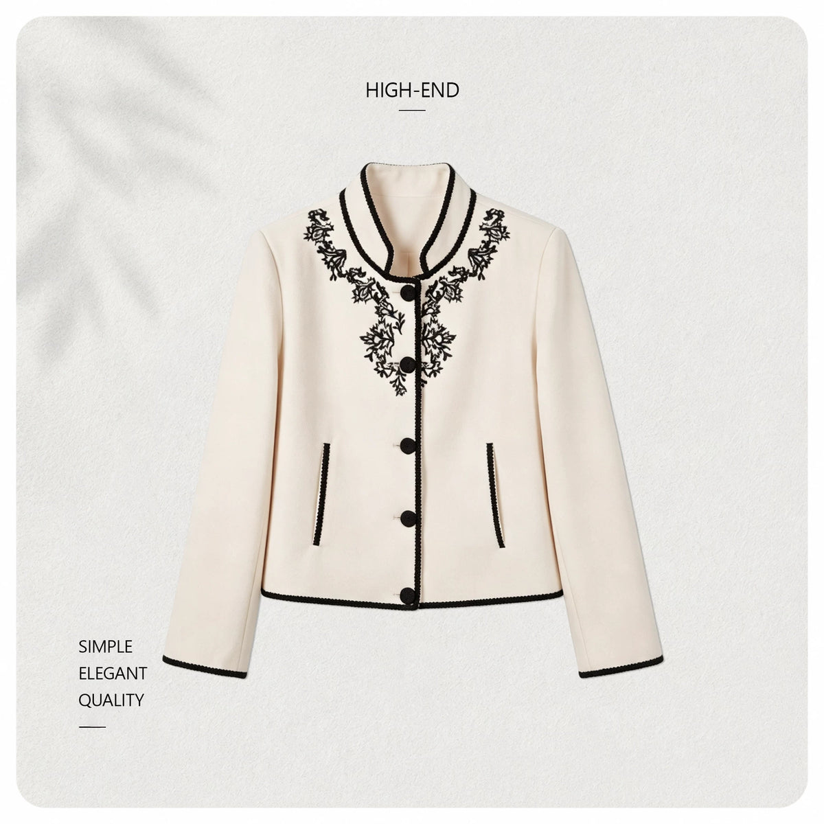 [Mina Exclusive] [Ink Embroidery Zhiyu] Elegant Temperament Heavy Industry Contrast Color Embroidery Small Stand-up Collar Jacket 363207