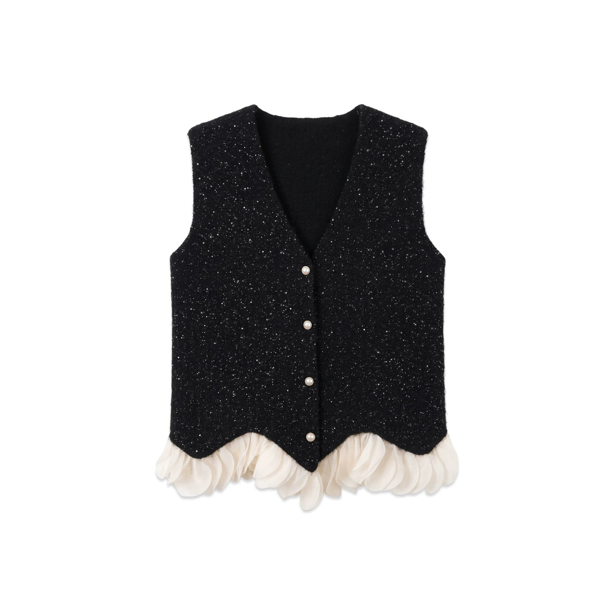 [Valkyvia/Yoyo] Wool pearl buckle splicing white yarn irregular sleeveless vest 263427