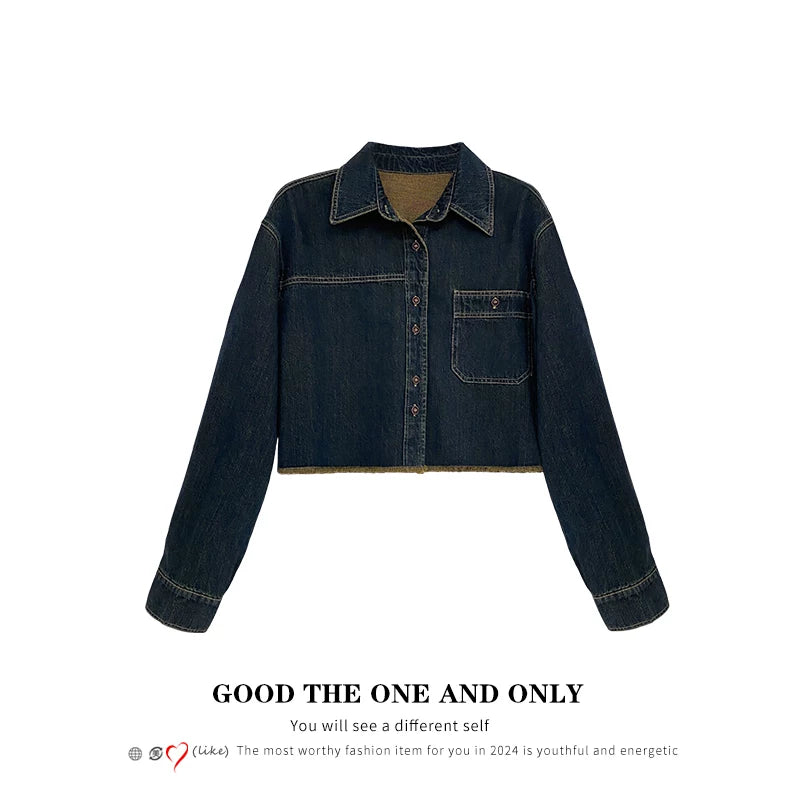 [Bin Bin Exclusive] Premium retro rough edge design denim short jacket 103524