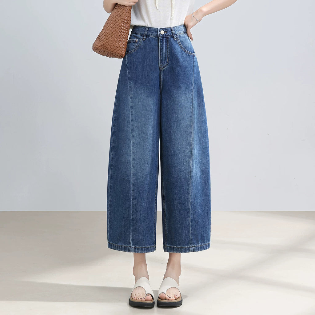 Hong Kong Style Retro Denim Scimitar Pants Women's 2026 Summer Small Skinny High Waist Eight-point Pants Versatile Wide Leg Pants