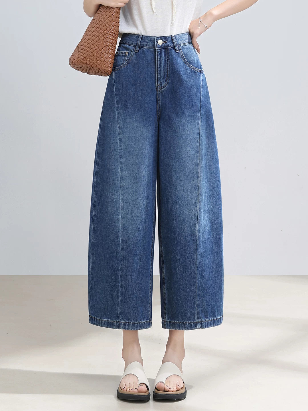 Hong Kong Style Retro Denim Scimitar Pants Women's 2026 Summer Small Skinny High Waist Eight-point Pants Versatile Wide Leg Pants