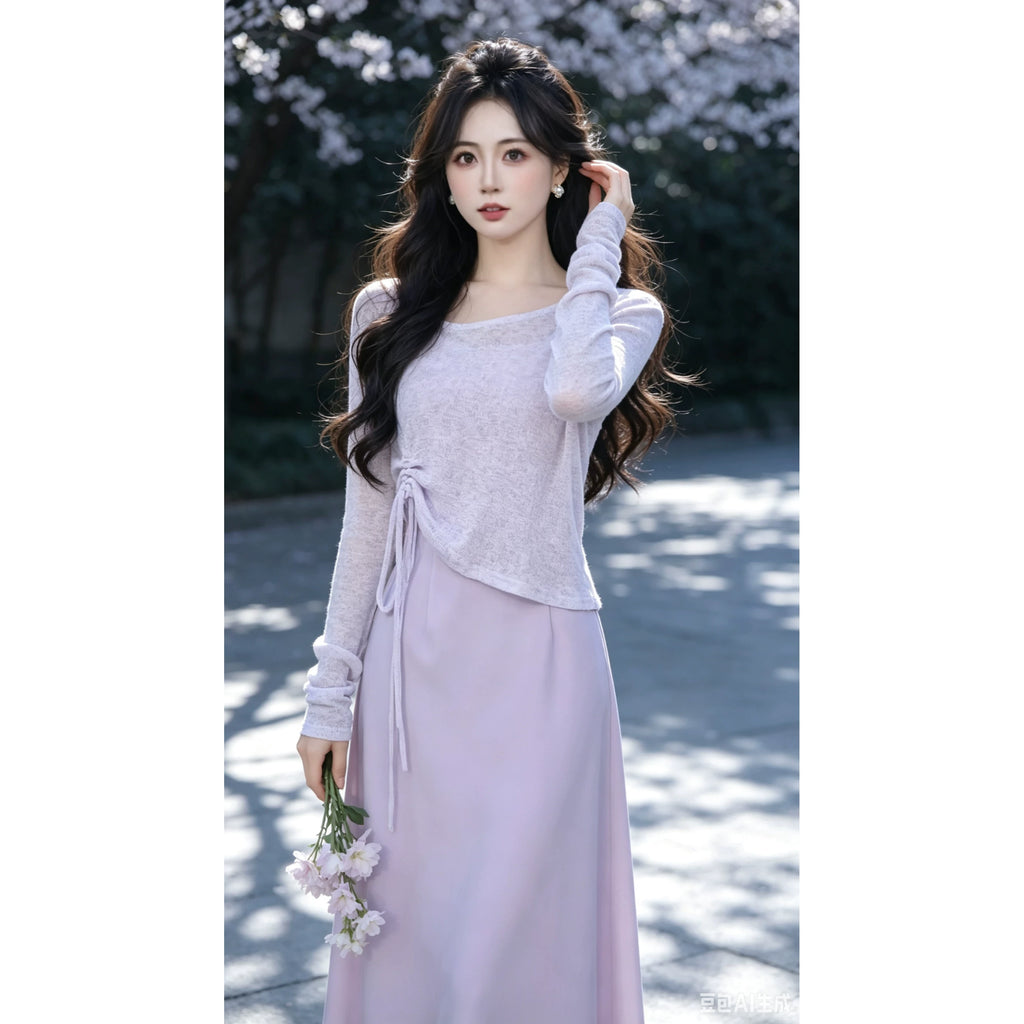 瑞瑞定制【紫霞仙子】【两件套】无拉链夏季绝美遮肚子套装D7197