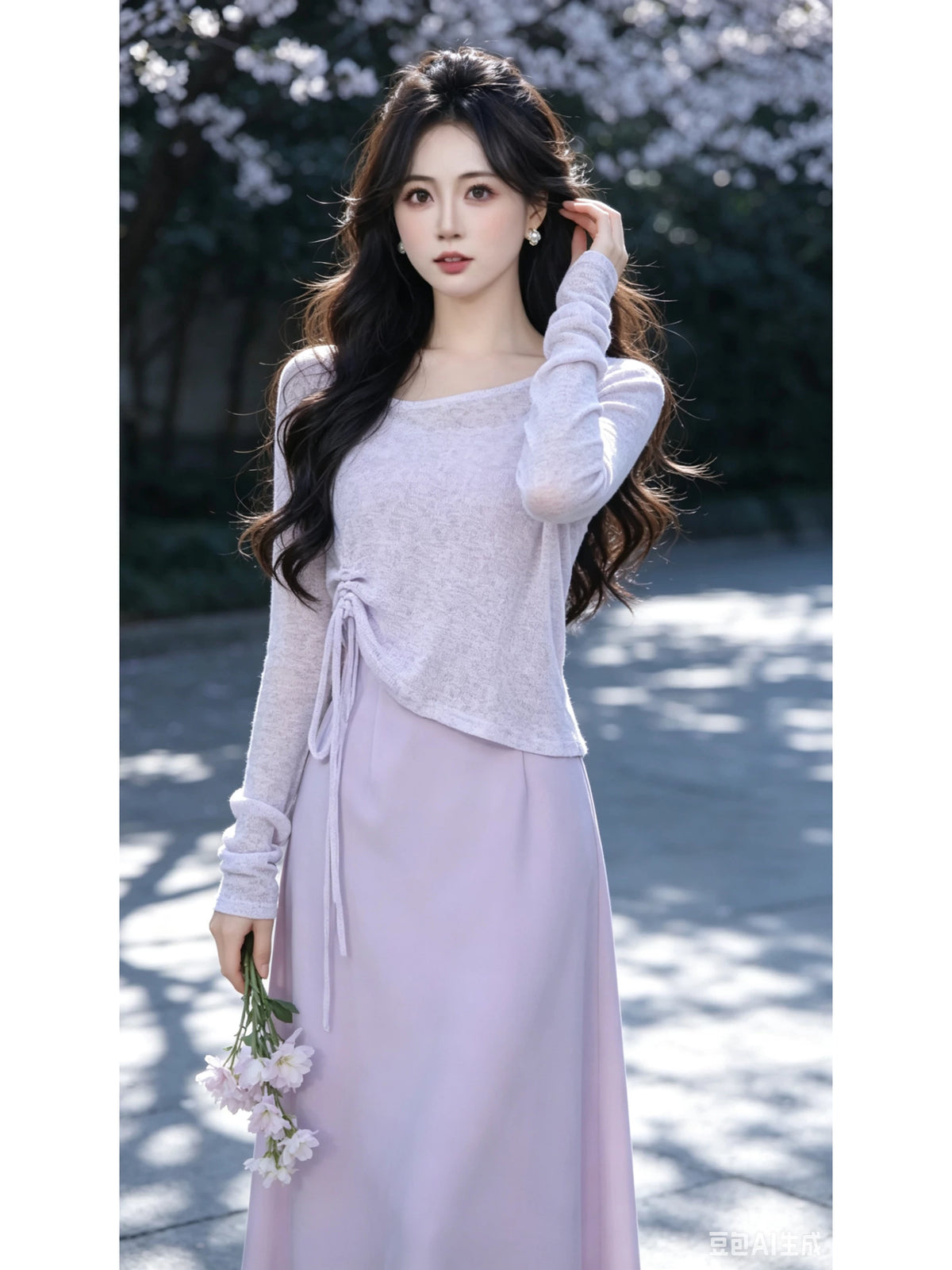 瑞瑞定制【紫霞仙子】【两件套】无拉链夏季绝美遮肚子套装D7197